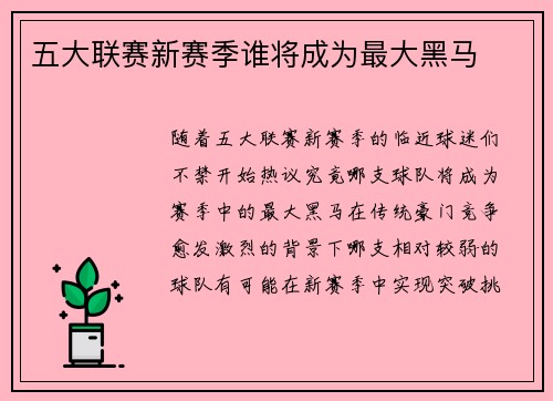 五大联赛新赛季谁将成为最大黑马